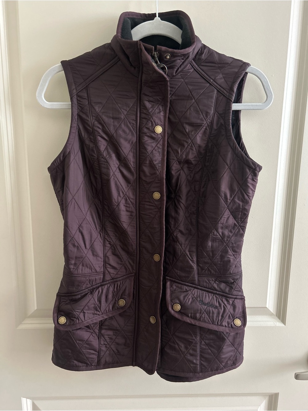 Barbour Quilted size 4 US Cavalry Gilet Vest Plum Purple Fleece Lined